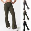 Women Yoga Pants Solid Color Slim Fit Flared Pants with Pockets Thin