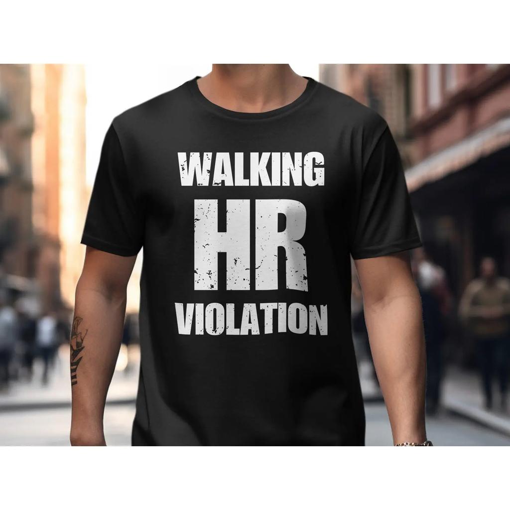 Walking HR Violation Funny Office Humor T shirt Sarcastic for Coworkers vintage Washed Comfortable fashion graphic Casual