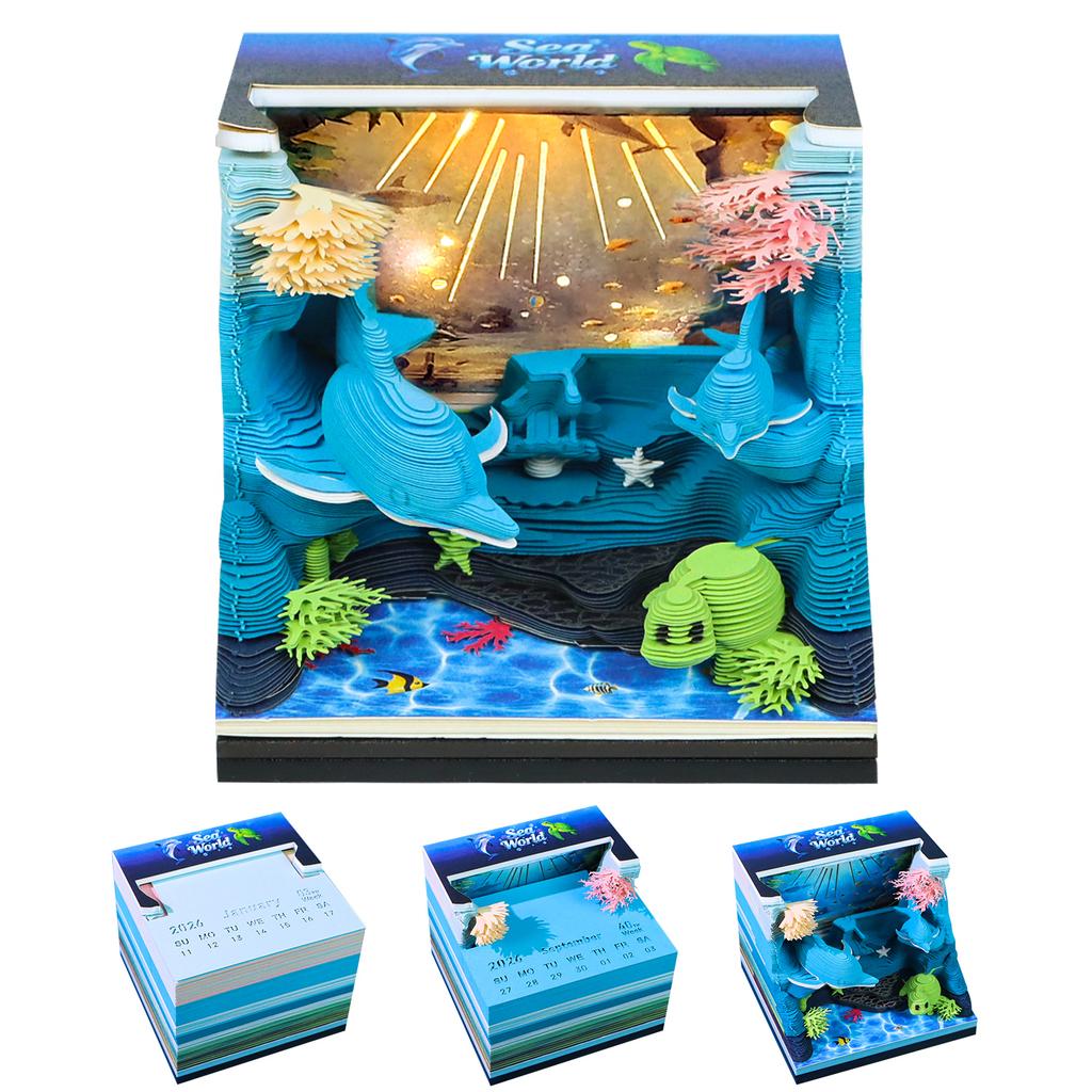 Underwater World 3D Note Block Tear Off Memo Cube Ocean Scene Desk Stationery Gift Paper Art Paper 3D Calendar Memo Pad