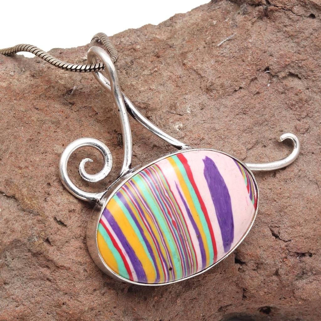 Американская яшма Драгоценный камень Ручной работы Женский Унисекс Серебряный Ювелирный Кулон 2