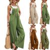 Women's Fashion Casual Loose Sleeveless Vest Square Neck Pleated Wide Leg One-Piece Belt Pocket