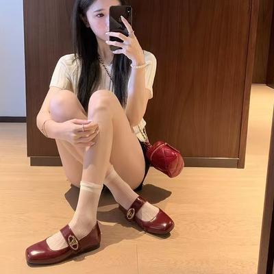 Французские ретро туфли Мэри Джейн на плоской подошве с квадратным носком и застежкой-липучкой