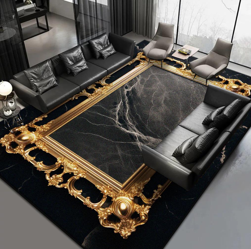 Ковры в скандинавском стиле для гостиной, роскошный черно-золотой ковер, ковер для холла отеля, ковер для зоны дивана, домашний декор для спальни, коврик для пола в гардеробной