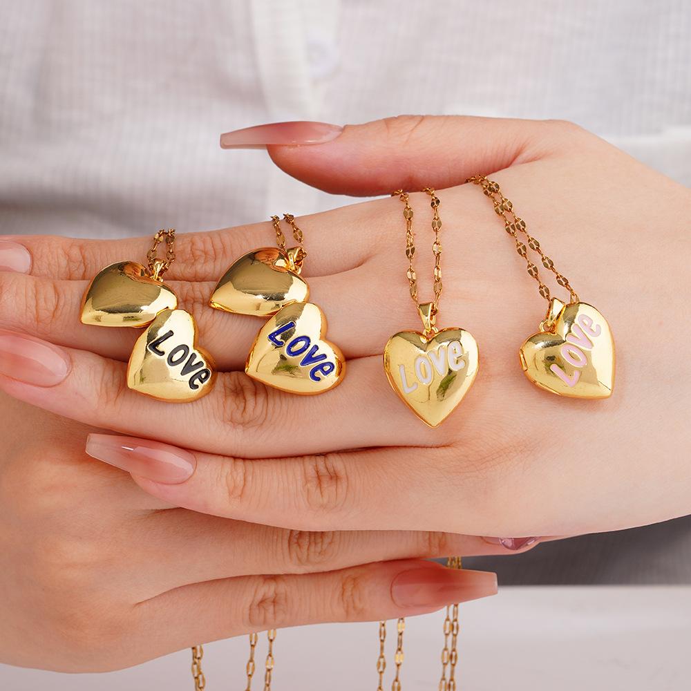 Vintage Simple Can Open Love Heart Photo Frame Pendant Necklace for Women Girls Y2K Creative Stainless Steel Chain Jewelry Gifts