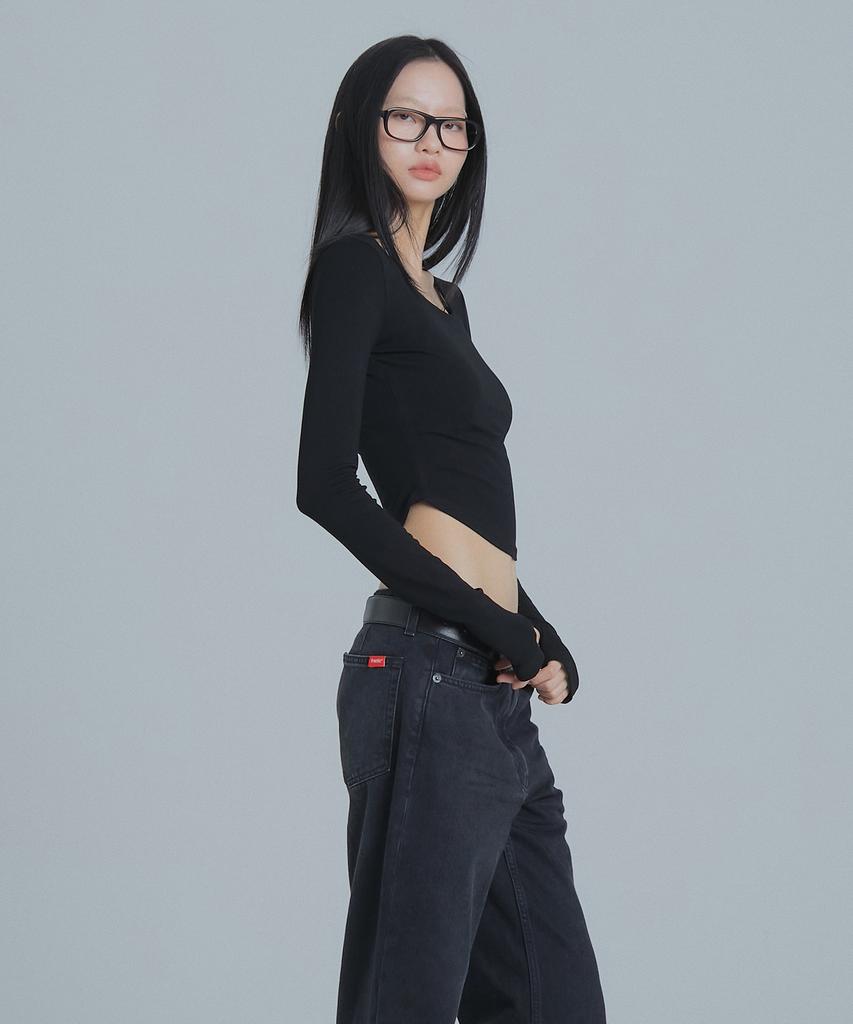 Peulaentigseobiseu Квадратный вырез с длинным рукавом Snug - Черный