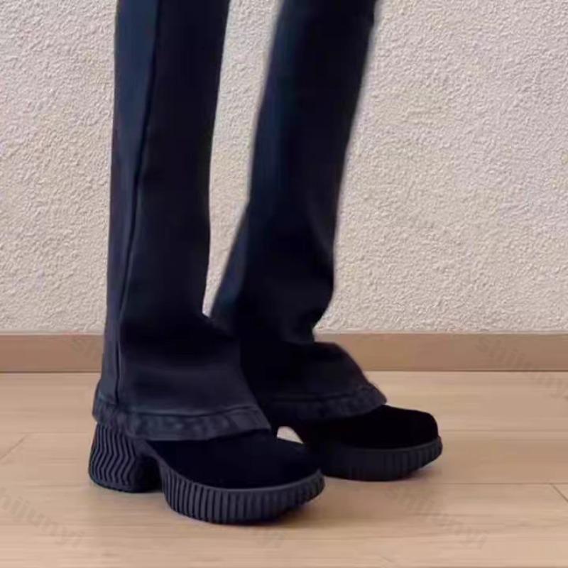 Женские массивные лоферы Ретро Элегантные Замшевые Скругленный носок Платформа Высокий каблук Модные Универсальные Без шнуровки Мягкие туфли-лодочки Mujer Zapatos