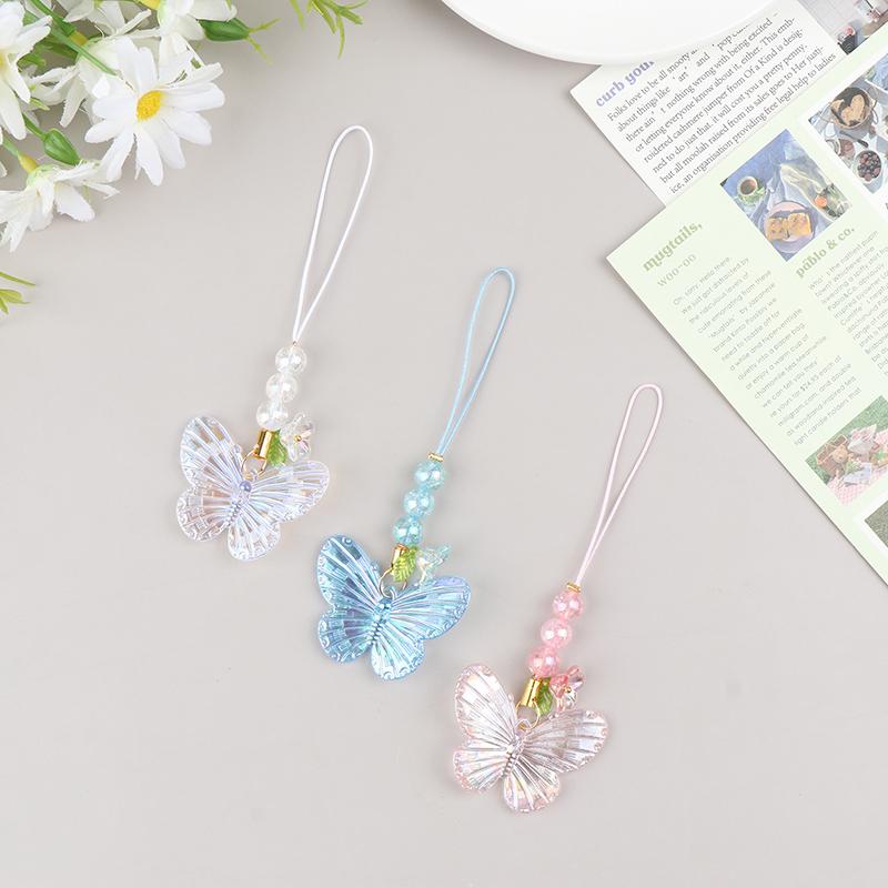 Cute Sweet Butterfly Pendant Phone Lanyard Cellphone Case Strap For Girls  Phone Chains Car Keychain