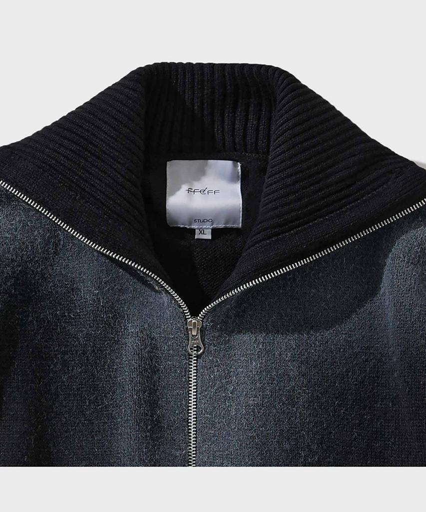 Ffeff Studio Vintage Washed Ffeff Logo Zip-Up Cardigan (Black)