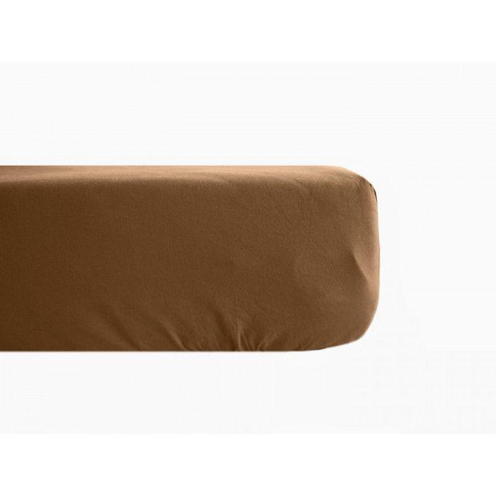 Fitted Sheet Percale Pure Combed Cotton Long Fibers 80 Threads/cm² with 35 Cm Pocket South Wind - Cognac - 160 X 200 Cm 35 Cm Pocket