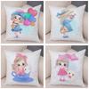 Children's Room Sofa Home Pillowcase Cute Cartoon Girl and Cat  Decoration  Animal Cushion Cover