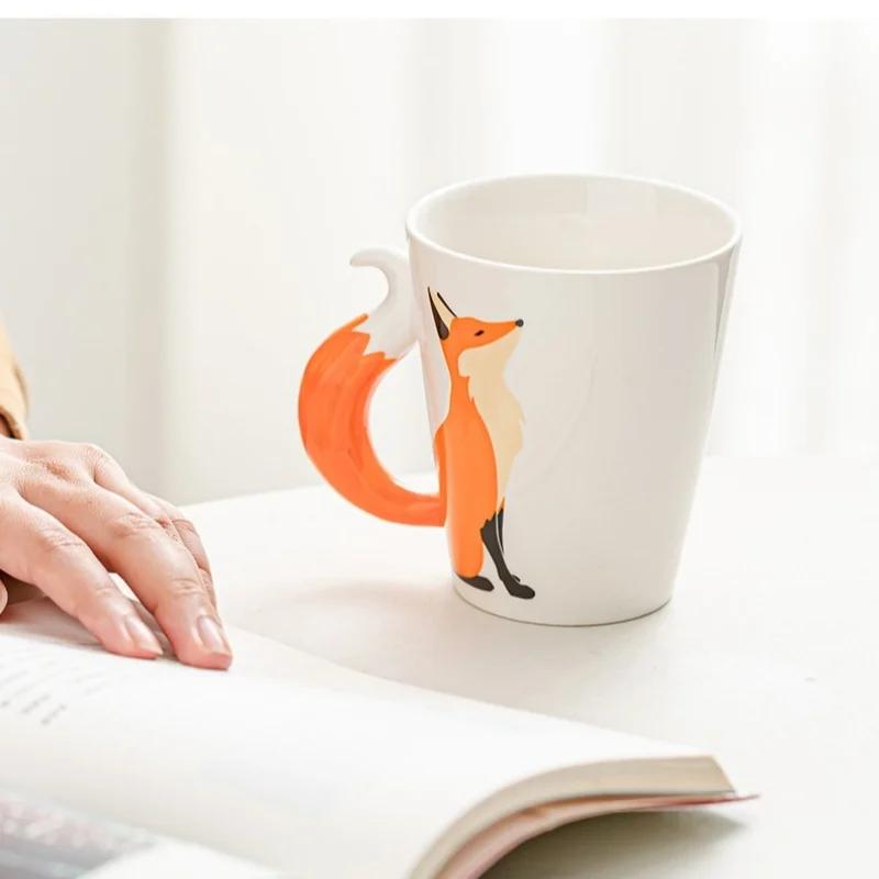 360ML Ceramic Fox Mug Creative Fox Tail Water Cup Cartoon Animal Coffee Tea Milk Cups Office Mug Gift Home Decor Accessories