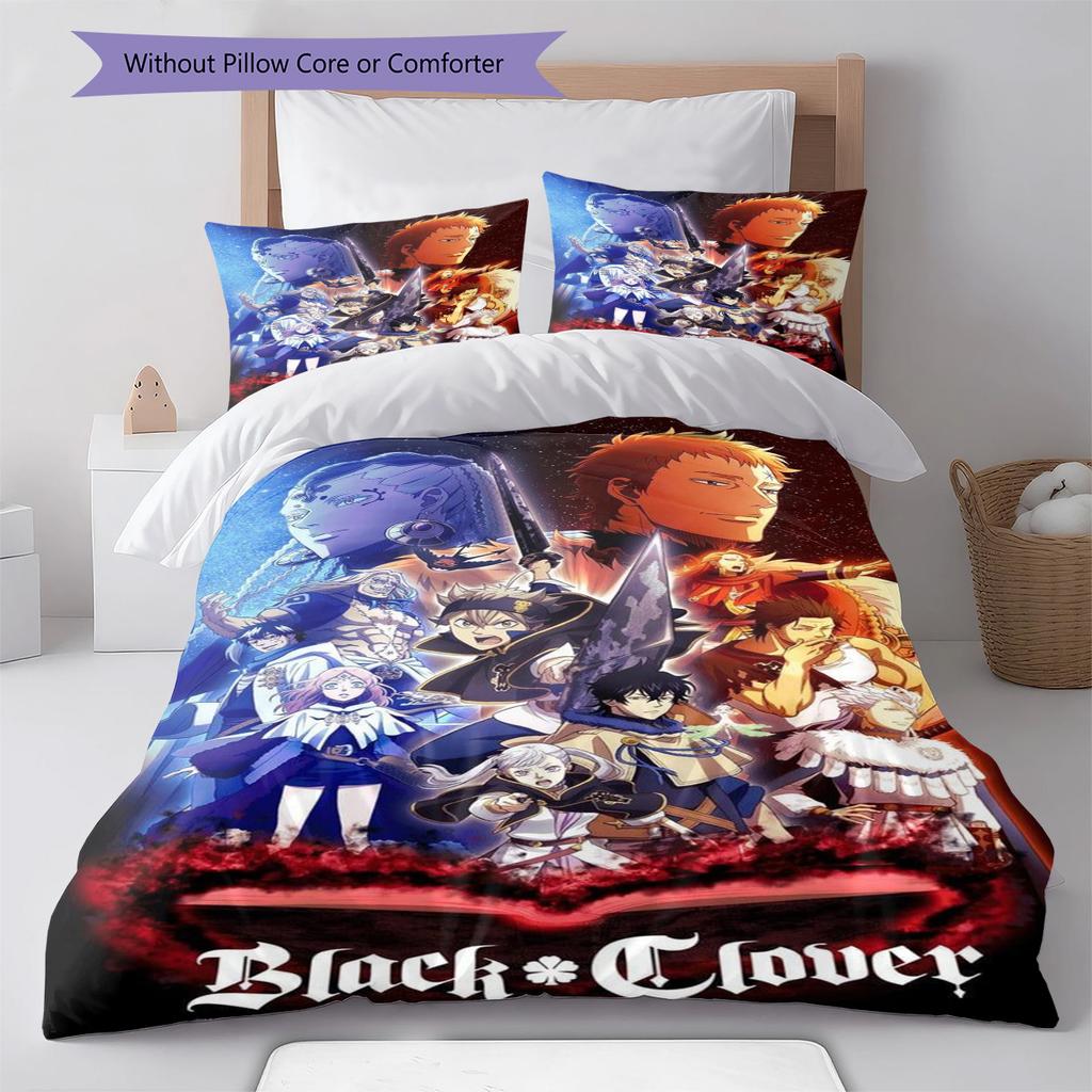 Anime Black Clover Pattern Bedding Set Quilt Cover Pillowcase Home Decor Gift (1 * duvet cover + 2 * pillowcase, without core)