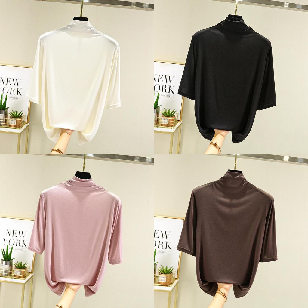 Modal Half High Neck T Shirt For Women With Soft Knit Fabric And Casual Style