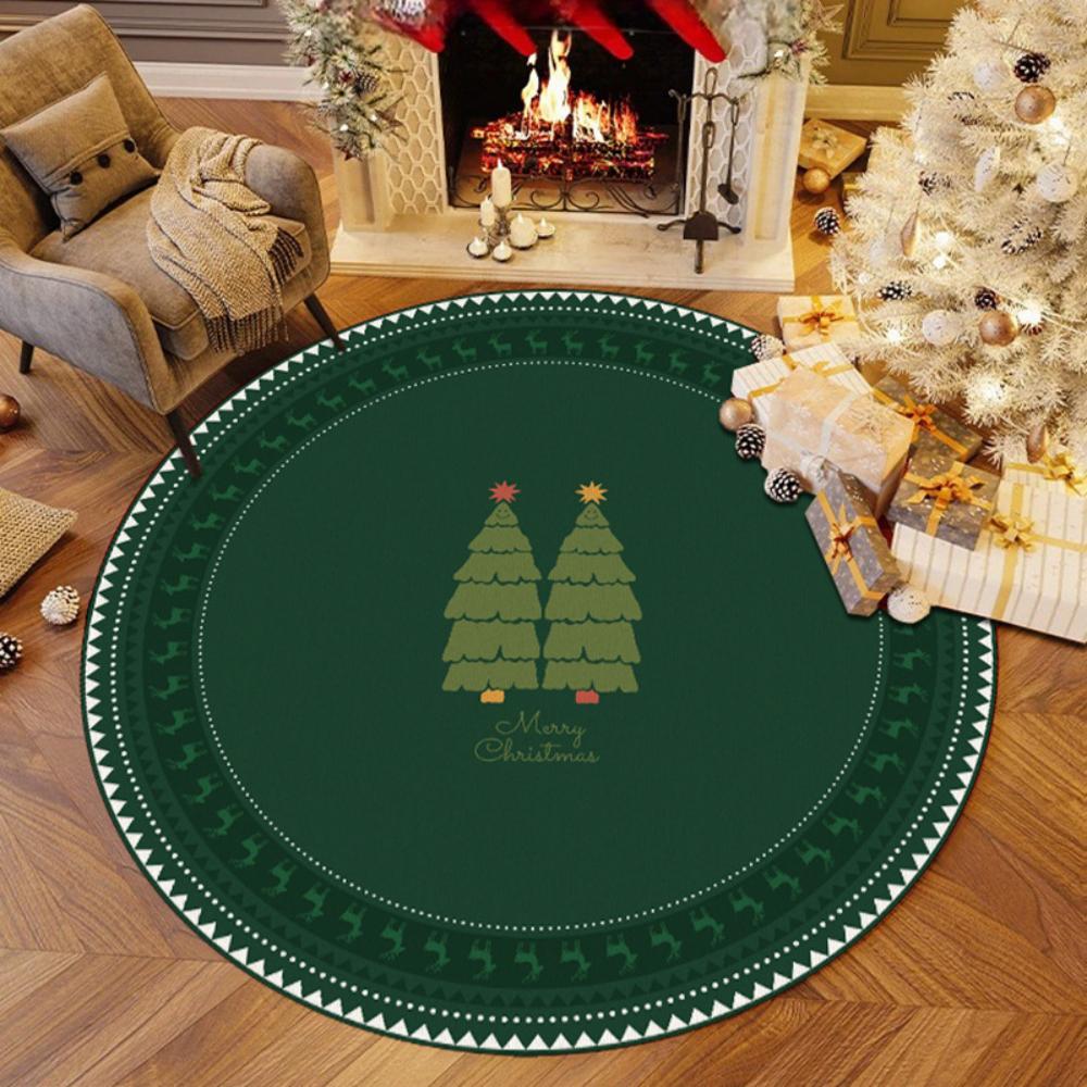 Christmas Theme Round Carpet Living Room Sofa Non Slip Floor Mat Reindeer Pattern Christmas Decorative Household Carpet