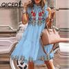 QICED Women Floral Print Dress Loose Streetwear Knee Length Sleeveless Ruffle Party Dress S-3XL