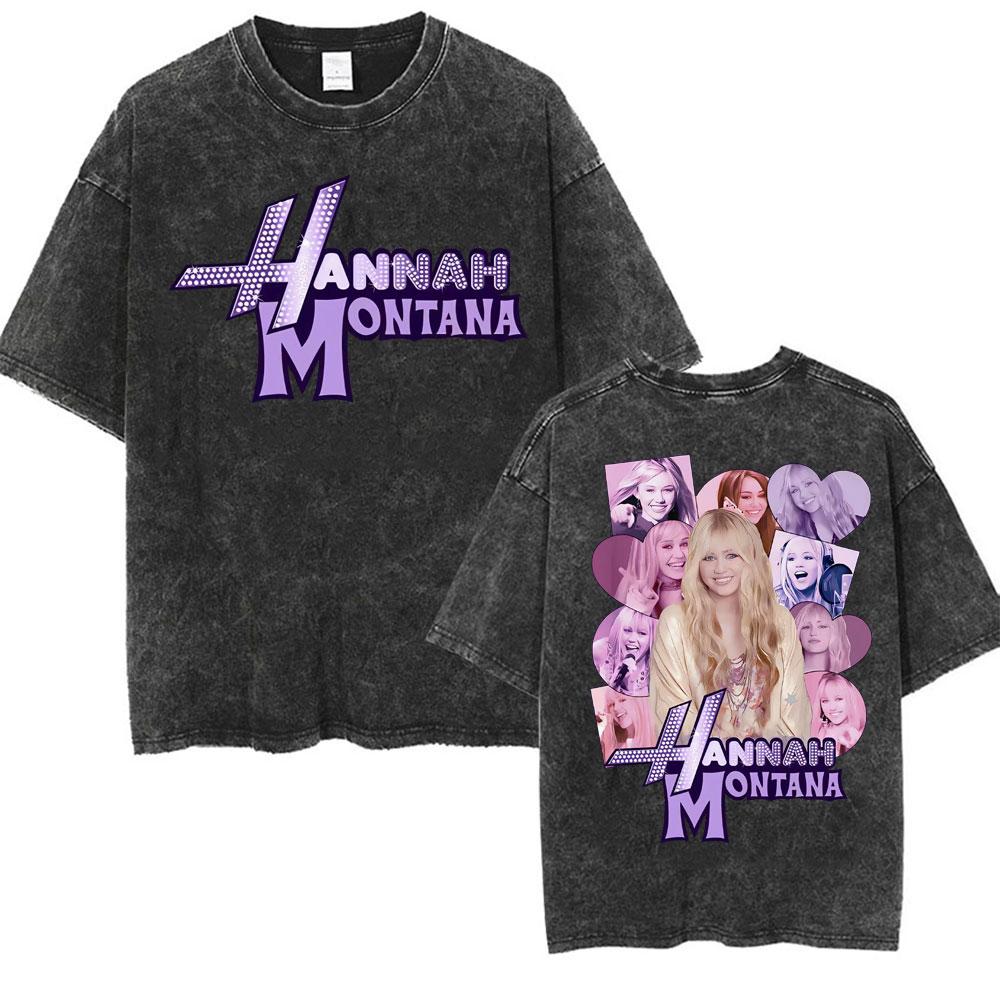 Miley Cyrus Hannah Montana Logo T Shirt Men Women Summer Casual Vintage Washed T Shirts Unisex Fashion Aesthetic Hip Hop T-shirt