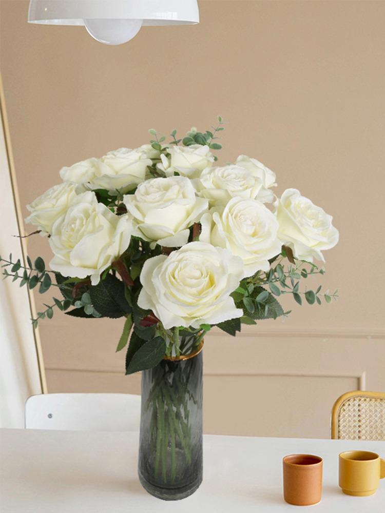 12 шт. Искусственные цветы Розы Массовый букет поддельных шелковых роз с длинным стеблем Искусственные розы Цветы для свадьбы Домашние вечерние украшения стола