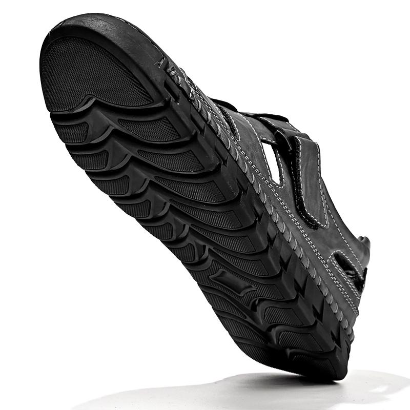 Mens Sport Sandals Breathable Outdoor Fisherman Shoes Adjustable Closed Toe Summer Leather Loafters