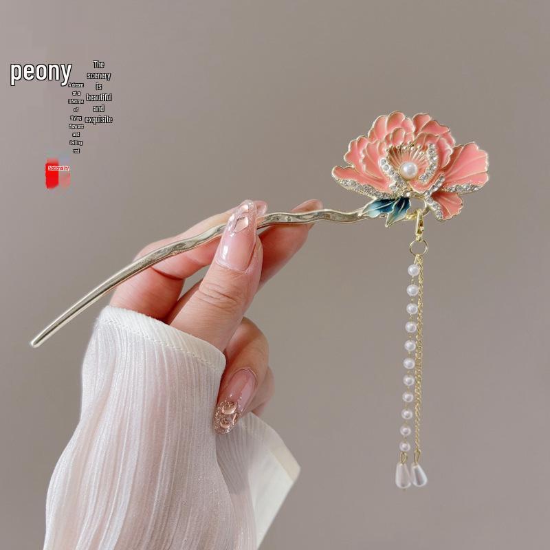 Ancient Style High-End Chinese Sandalwood Tassel Hairpin for Hanfu Costume Updo