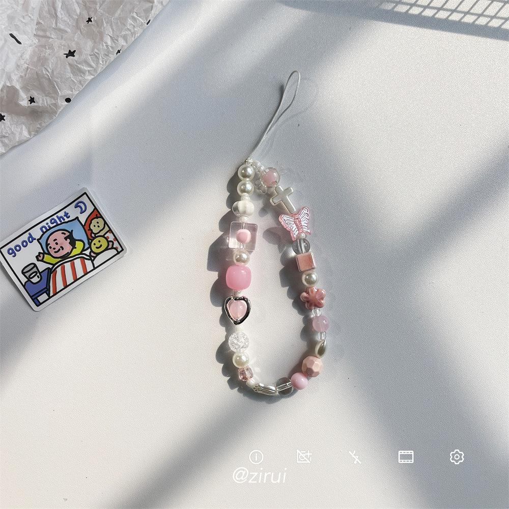 Cute Phone Charms Beaded Strap Cellphone Keychain Bear Butterfly Heart Cool Charm for Bag Keyring Camera Pendants Decor