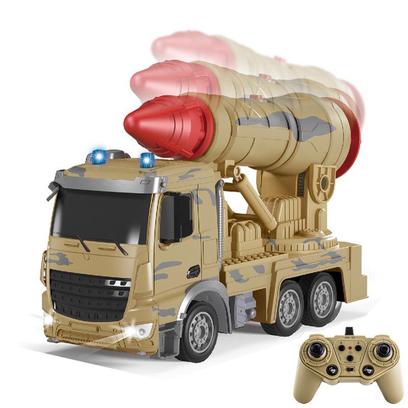 New 1/24 2.4G Rc Truck Radio Controlled Car 10 Channel Military Missile Vehicle Model Rocket Launcher with Launch Function Toys Boy Gift