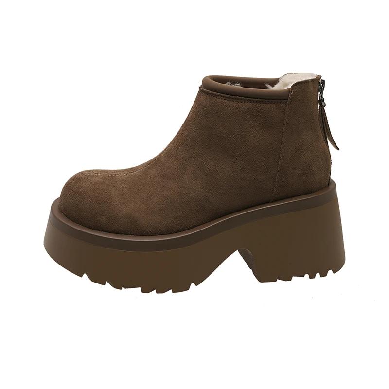 Ботильоны на квадратном каблуке, зимние женские туфли с круглым носком, распродажа 2024 года, высококачественные женские ботинки на высоком каблуке с сплошным шитьем