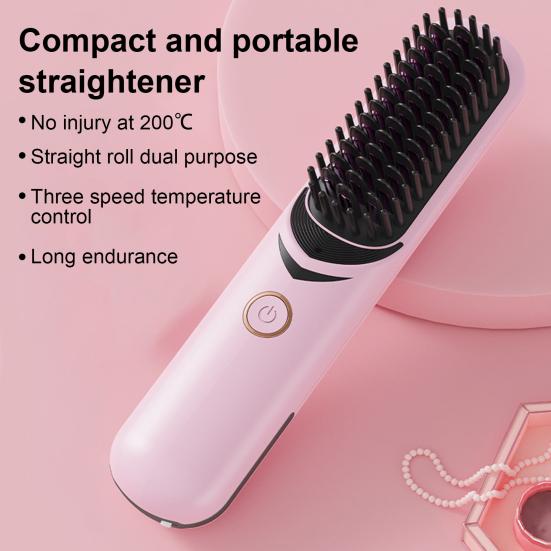 Беспроводной выпрямитель для волос с 3 регулируемыми температурами, быстрый нагрев, портативная дорожная горячая щетка с отрицательными ионами, электрическая расческа для укладки вьющихся волос, распутывающая их