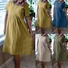 Women's Short Sleeve Cotton Linen Round Neck Pullover Oversized Dress