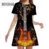 Женское платье с принтом в виде гитары в 3D-стиле, летняя мода, уличный стиль, хип-хоп, рок-музыка, трапециевидное платье, повседневные мини-платья с коротким рукавом для вечеринок