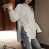 Spring Split Side Button White Black Long Tshirt O-Neck Women Shirts Autumn Arrival Harajuku Solid Oversized T Shirt Tops