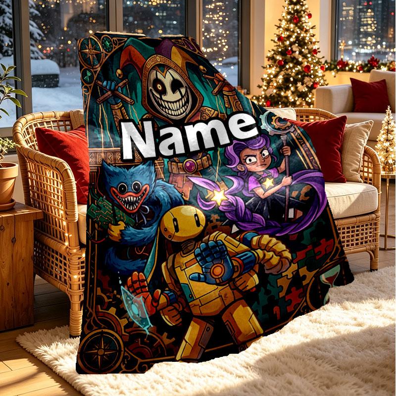 Custom Name Personalized Poppy Playtime Print Blanket, Home Decor, Bedroom, Sofa, Camping, Couch, Gifts for Birthday Christmas