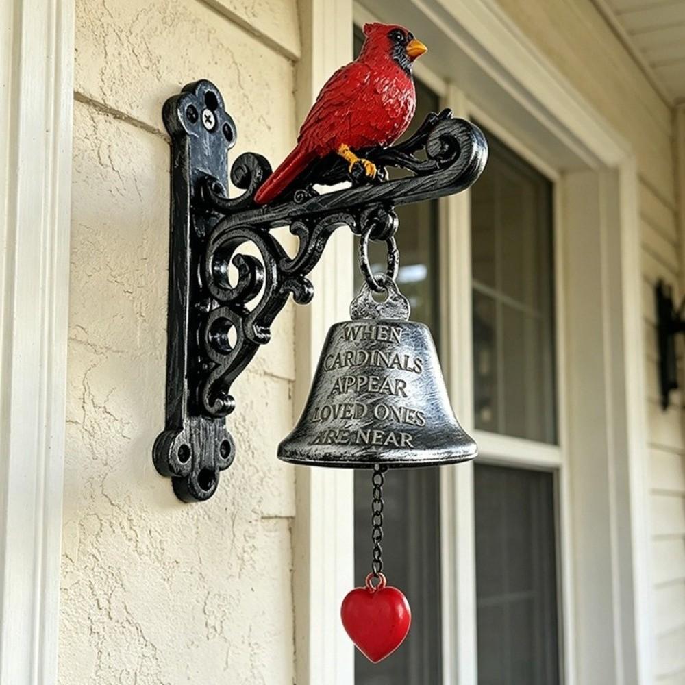 Resin Red Bird Doorbell Metal Hanging Bell Wind Chimes Cast Iron Bell Farmhouse Setting