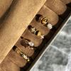 Autumn and winter advanced sense adjustable index finger ring niche Maillard tiger's eye stone gold ring women's light luxury stacked ring