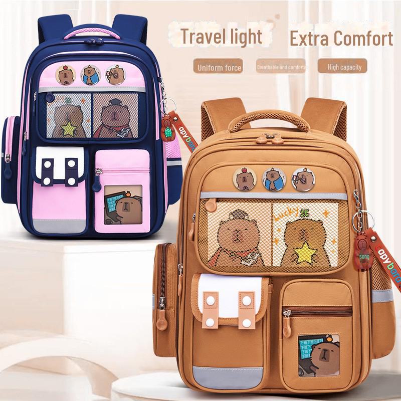 Легкий рюкзак большой вместимости Capibara для девочек начальной школы, 1-6 класс, с защитой позвоночника