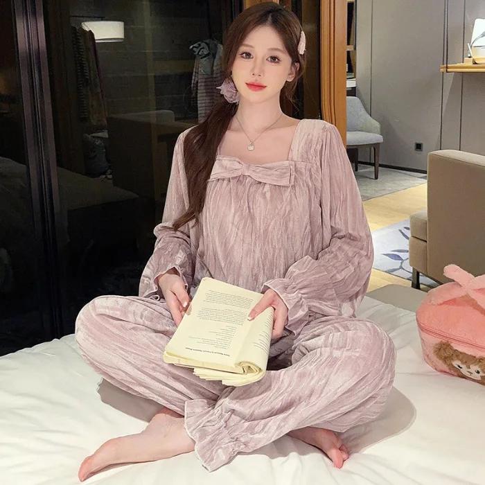 Большой размер бархатная роскошная домашняя одежда женская зимняя одежда для дома с длинным рукавом комплект из 2 предметов женская пижама свободный комплект