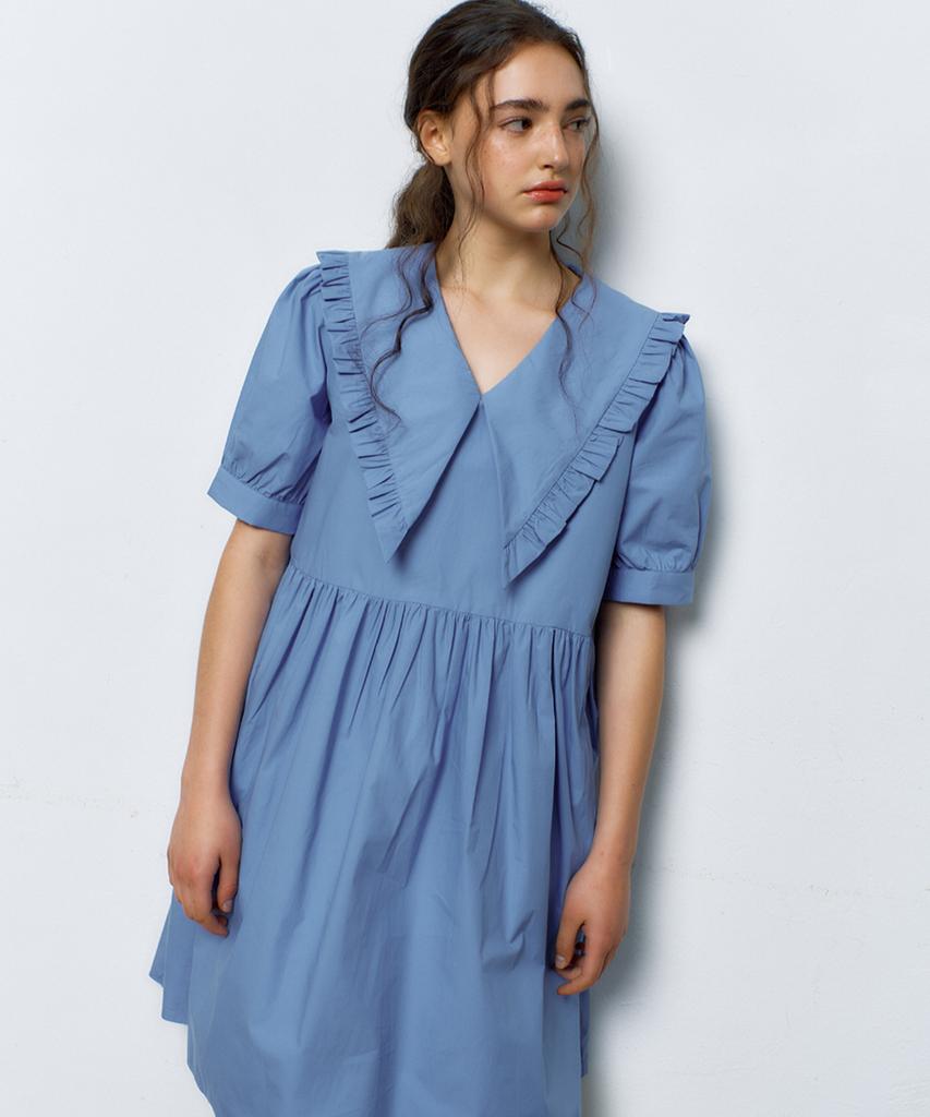 Manavis Seven Marilyn Cotton Collar Dress [Blue]