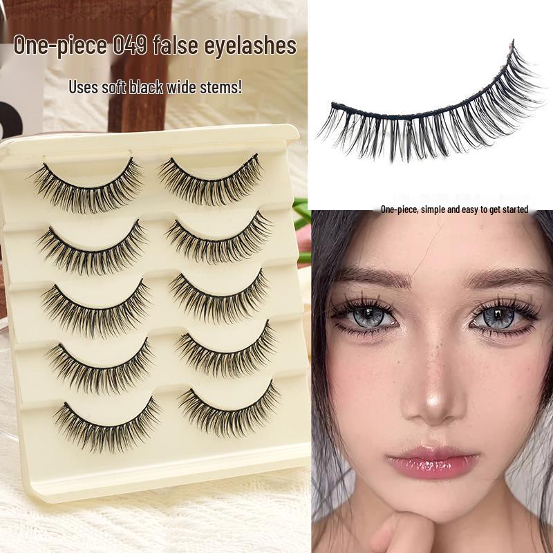 Cosplay Black Thin Full Strip False Eyelashes with Cotton Stem - 009 Natural Style for Double Eyelids