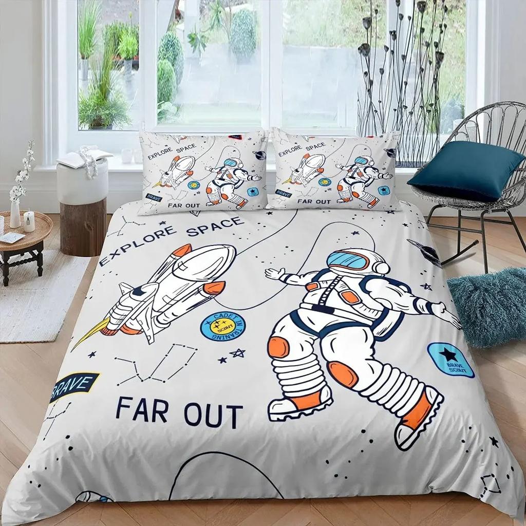 Astronaut Duvet Cover Set Astronaut Playing Guitar Bedding Set Teen Boys Kids Galaxy Stars Outer Space Polyester Comforter Cover