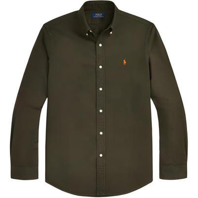 Polo FW24 Solid Logo Embroidered Point Collar Loose Long Sleeve Shirt Men Shirts Olive-Green MNPOWOV16823843-300