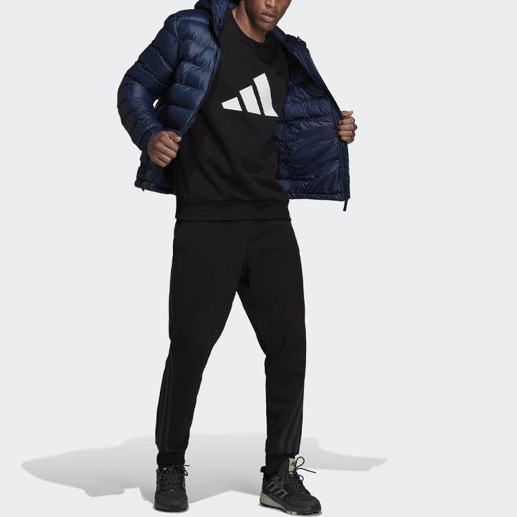 adidas Спортивная куртка с капюшоном из хлопка с логотипом, однотонная, стеганая, легкая, зимняя, мужская куртка из хлопка-пуха, темно-синего цвета GV5329