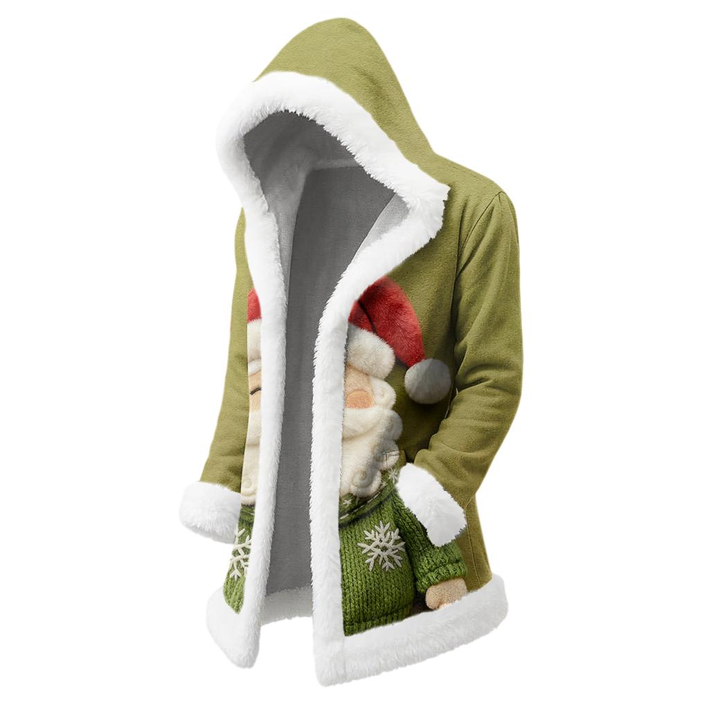 Unisex Casual And Fashionable Plush Collar Hooded Long Sleeved Christmas Printing Jacket