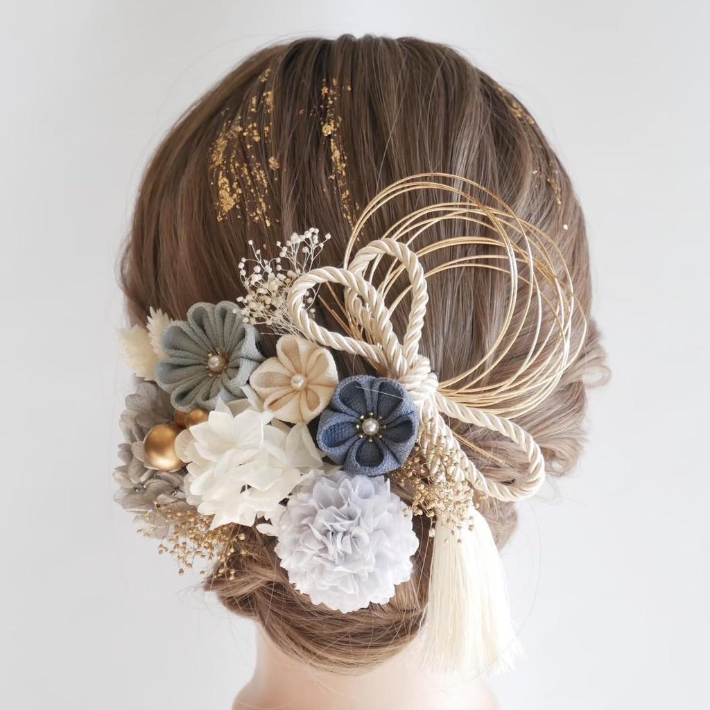 Lomeri In 8 Hair Ornament Set Tsumami Crafts Crepe Coming of Age Ceremony Graduation Ceremony Wedding Furisode N3 [Available Colors] 14-piece (Gray)