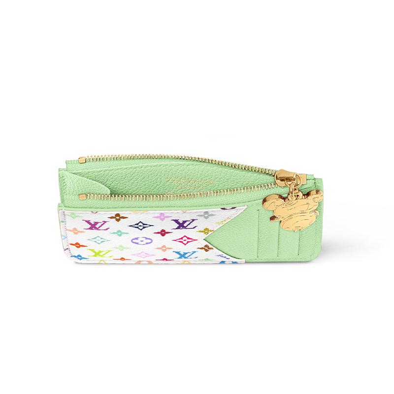 Louis Vuitton X Такаши Мураками Кошелек на молнии Romy с логотипом-буквой Женский кошелек Белый Светло-зеленый M13800