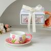 Yimei Ретро Розовая Кружка Ручной Росписи Тюльпан Керамическая Чашка для Послеобеденного Чая Кофе Уровень Внешнего Вида Нишевый Оригинальный Подарок