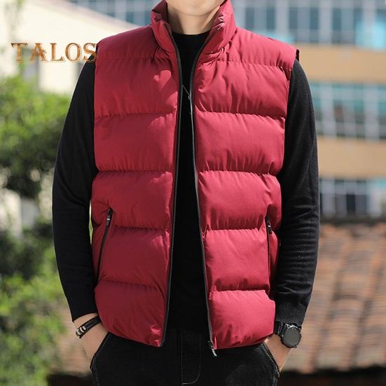 Мужской хлопковый жилет осень-зима с воротником-стойкой, без рукавов, застежкой-молнией, с карманами, однотонный утолщенный стеганый жилет, пальто