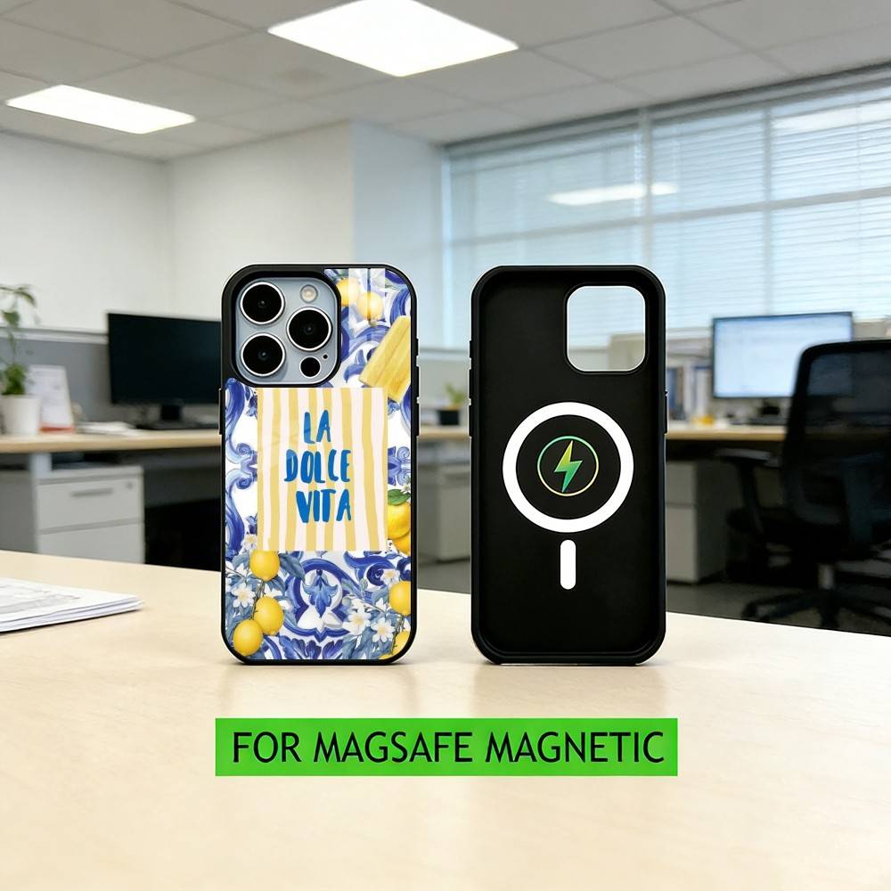 Бокал для вина с изображением океана, чехол для телефона с лимоном для iPhone 17, 16, 15, 14, 13, 12, 11 Plus, Pro, магнитный для беспроводной зарядки Magsafe