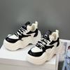Women's Vulcanize Shoes Height Increasing Sports Rest Black and White Contrast Color Sneakers 2024 New Autumn and Winter