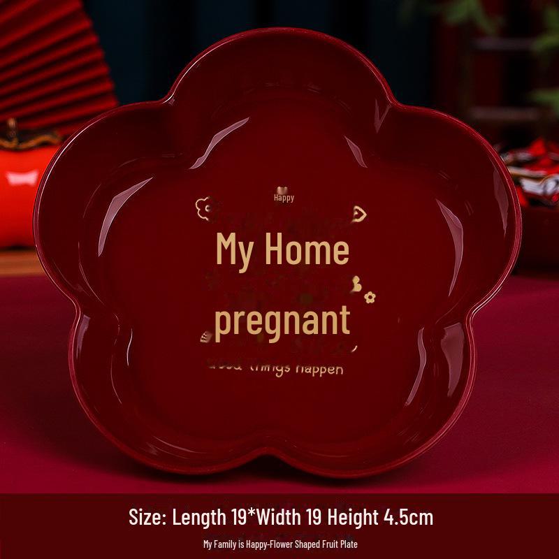 Круглый красный пластиковый поднос для фруктов и конфет для гостиной или журнального столика