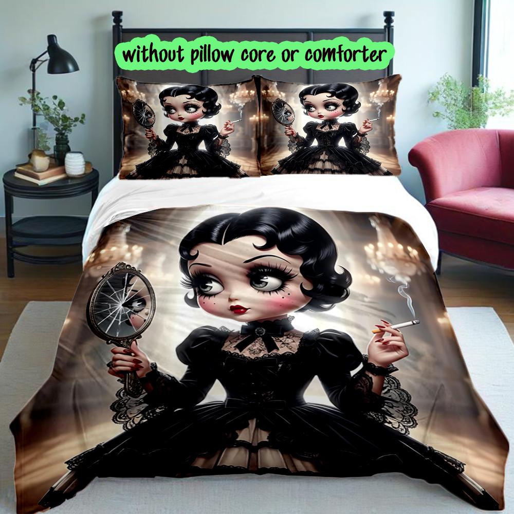 3pcs Betty Boop Duvet Cover Set, Home Printed Bedding Set, Breathable and Cozy Bedclothes Suitable For Festival Decor