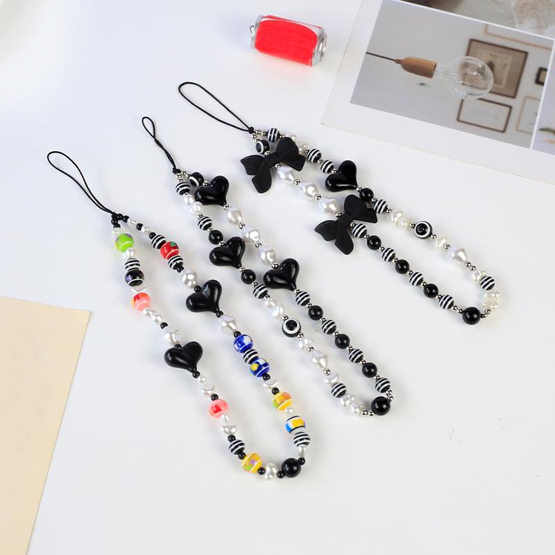 Очаровательные разноцветные смоляные цепочки в форме сердца с бантом для мобильных телефонов для женщин и девочек, ювелирные изделия для телефона, ремешок из бисера, подвесной шнур